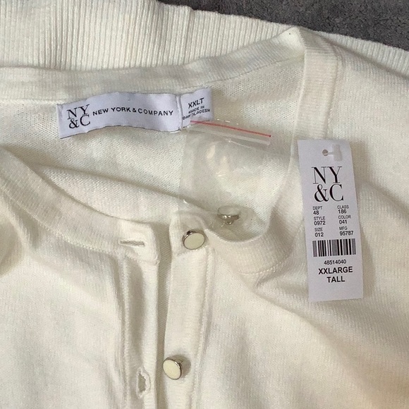 NWT New York & Company jeweled button front crew neck white cardigan - Picture 8 of 10